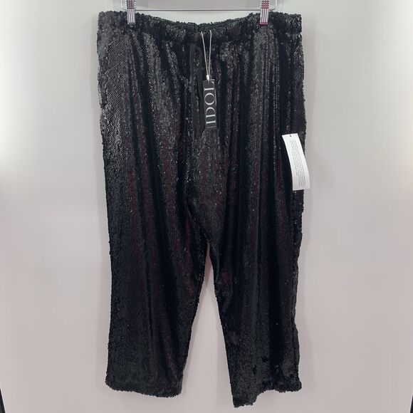 Topshop Size 10 Pants Sequin Idol Premium Black All Over Pull On Straight Leg - Picture 3 of 10